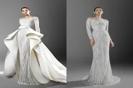 2021 Zuhair Murad Mermaid Wedding Dresses With Detachable Train Sheer Neck Long Sleeve Appliques Bridal Gowns Plus Size Wedding Dr3507427