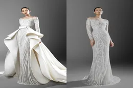 2021 Zuhair Murad Mermaid 웨딩 드레스 분리 가능한 기차 깎아 지른 목이 긴 소매 아플리케 신부 가운 플러스 사이즈 웨딩 DR3507427