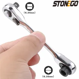 Stoneego Mini Çift Başlı Cırcır Anahtarı 1/4 inç soket tornavida kafası hızla cırcır anahtarını serbest bırakır