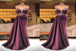 Элегантное плюс размером Бургундии Merrmaid Вечернее платье складки с бисером робковые выпускные платья драпированные полы.