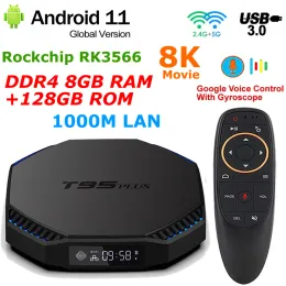 ボックスT95プラスRK3566アンドロイド11テレビボックスDDR4 8GB RAM 128GB ROM 2.4G/5GデュアルWIFI BT 8KデコードUSB3.0 1000M LAN 4K YouTubeセットトップボックス