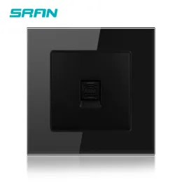 Sran Wall Telphone Socket, Crystal Tempered Glass Panel 86mm*86mm Universal Phone Interface White A601-020