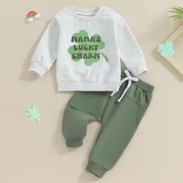 Toddler Bebek Bebek St Patrick S GÜN KAPALI Mama S Lucky Charm Crewneck Sweatshirt Üst uzun pantolon 2 adet kıyafet seti