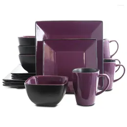 Placas Elama Mulberry Loft 16 peças Modern Premium Stoare Dinnerware Conjunto para 4 jantar de mármore