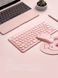 تجمعات اللوحة اللاسلكية اللطيفة اللطيفة الوردي والماوس لوحة مفاتيح لوحة مفاتيح لوحة مفاتيح الماوس للكمبيوتر المحمول مع ملحقات كمبيوتر اللوحة الماوس