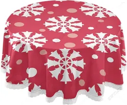 Bordduk Jul vit snöflingor snöig röd runda bordduk 60 tum omslag för bufféfest middag picknick kök bordsskiva