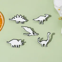 White Pixel Dinosaur Enamel Pin Punk Animal Tyrannosaurus Rex Triceratops Hat Custom Lapel Pin Jewelry Gift Friends Accessories