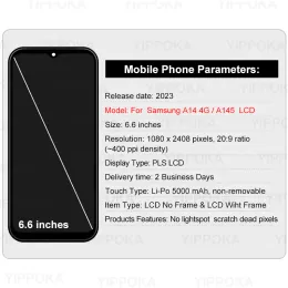 6.6 "Для Samsung Galaxy A14-дисплея Сенсорный экран DISTRACE DIGITIZER для Galaxy A14 SM-A145F A145F/DSN A145M ЖК-