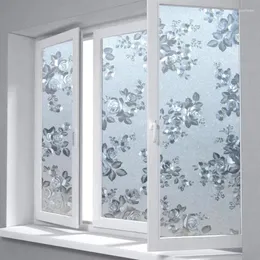 Window Stickers 3D Rose Cluster Film Glass Home Decorative No-Glue Static Sliding Doors Balcony Privacy Decals 45 100cm