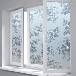 Window Stickers 3D Rose Cluster Film Glass Home Decorative No-Glue Static Sliding Doors Balkong Integritetsdekaler 45 100 cm