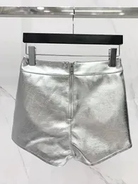 Kobiety szorty 2024 Summer Kobiety luksusowe prawdziwe skórzane spodnie owczesko skóry srebrzyste spodnie dla kobiet gdnz 3.13