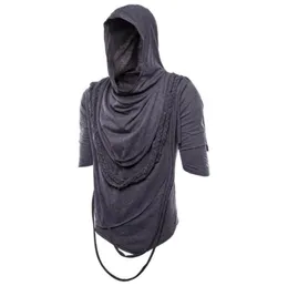 Men tassel irregular design punk rock hip hop t shirt nightclub DJ streetwear men gothic style hooded tee shirts swag clothes9962069