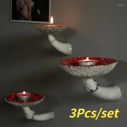 Titulares de vela 3pcs/set decoração em casa cogumelo prateleira pendurada prateleira flutuante para quartos salas de estar na sala de resina artesanal parede de prateleira