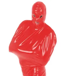 Fetish Pvc Bodage Bodysuit unisex faux skórzana mumia pełna torba Katsuit z maską Cosplay podzielona noga śpiwór 4-drogi tyłek z przodu zamek błyskawiczny