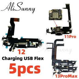 Alisunny 5PCS 충전 IPhone 용 USB Dock Flex 케이블 11 12 13 Pro Max Charger 커넥터 포트 수리 부품