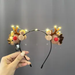 Christmas LED Light Antler Headband Cute Glowing Elf Elk Hair Hoop Hair Accessories Christmas Party Atmosphere Decoration