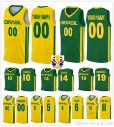 2019 كأس العالم فريق Brasil Basketball Jerseys 9 Marcelinho Huertas 14 Marquinhos Sousa Cristiano Felicio Benite Anderson Var6569360