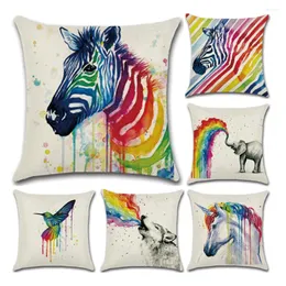 Travesseiro colorido zebra tampa estampada linho algodão animal elefante decorativo travesseiro em casa sofá almohada