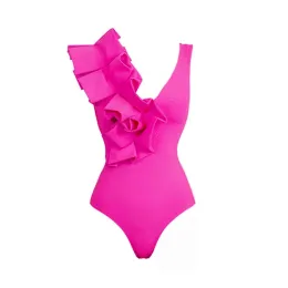 Zafuaz 3D Ruffle Bloco de cor sólida One Piece Swimsuit Sarong Sarongo Feminino de uma peça de banho de banho com chapéu alta de biquíni de biquíni