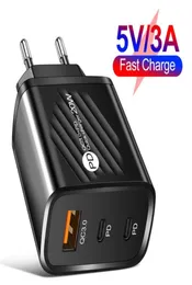 Быстрое быстрое зарядное устройство EU US 1 USB A Type C USBC PD Ports Portable 24A Adapter Power для iPhone 8 11 12 Mini Pro Max AN8884636