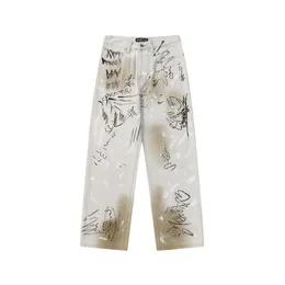 Versione alta Paris B Famiglia Famiglia Stampa di graffiti pantaloni di denim per famiglia aristocratica, jeans unisex aderente