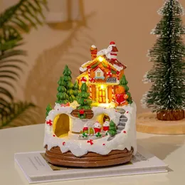 Dekorative Figuren Weihnachts -Musikbox -Schnee -Szene Orament Home Tabletop Dekoration 6.3 Zoll beleuchtetes Harzhaus Geschenk für Kinder