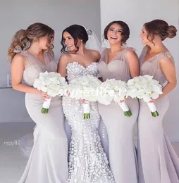 2020 Pale Gray v Deck Bridesmaid Dresses Mermaid Satin Tulle Maid of Honor Wedding Guest Guw Country Party Wear7569387