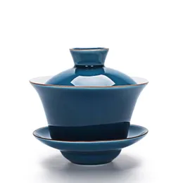 140ml Zarif Guan Fırın Seti Gaiwanpanpelain Bowl Kapak Kupası Saucer Çin Kaseleri 240420