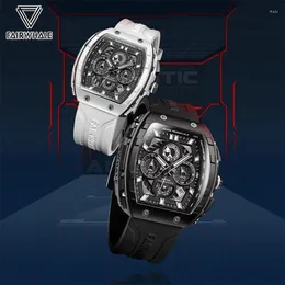 손목 시계 Moda Reloj Blanco Para Hombres Correa deportiva de Silicona Buceadora Cuarzo Luminoso Tonneau Forma Carcasa Resina R