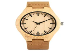 Wooden Watch Handmade de Woodwatch de madeira natural Banda de cinta de couro marrom Bambu Bamboo Rateria