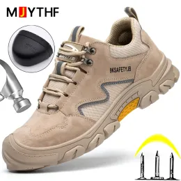 أحذية MJYTHF New Beige Safety Shoes Men ANTIMASH ANTIPUNCTURESTURE SHONIBLE SHOES