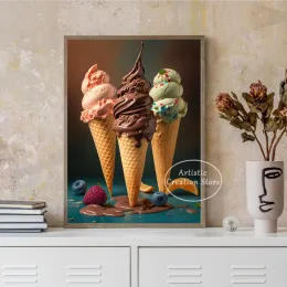 Eiscreme Schokoladen -Donut -Poster leckeres Essen Dessert Leinwand Malerei Druck Wandkunst Kaffee Restaurant Küche Zimmer Wohnungsdekoration