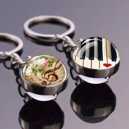 Музыкальные инструменты для ключей музыкальная нота фортепиано гитара кларнет флейта ключ -цепи с двойным боковым шлебным шлером подвесной кулон Keyring Art Gift