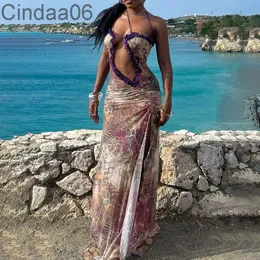 2024 Nuovo abito estivo DOMENS SEXY MESH SHOW OUT ABILI LUNGO PER DONNE Nightclub Party Halter Sleeveless Slip Maxi Dress