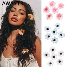 Awaytr 6pcs Yeni Küçük Çiçek Saçkopları Sevimli Daisy Sapan Romantik Saç Aksesuarları Kız Yan Bangs Clip Tatlı Saç Klipler Headdr