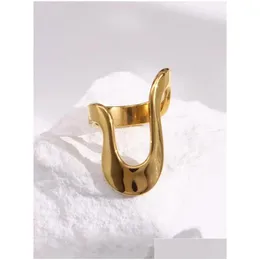 Studörhängen Huanqi Guldfärg irregar ihålig rostfritt stål ring för kvinnor flickor enkel modedesign vintage metall smycken droppe d otdx9