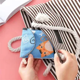 Bolsas de armazenamento Canvas Mulheres moedas Cartoon Cartoon Sanitary Napkin Key Saco de algodão USB Cabo de ouvido do cabo de Natal Pouch