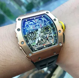 MEN039S İzle Master Paslanmaz Çelik Kılıf Mekanik Otomasyon Kelebek Toka Kauçuk Kayış Oyuk Hareketi Ikwatches Transpa7672109