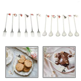 Ложки рождественские столовые приборы Set Spoon Party Fork Forks Silverware Kitchen Гаджеты Элементы мороженое