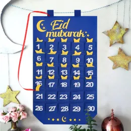 Calendário do Advento do Ramadã com 30 Star Reutilizável 30 dias Felt Wall Ramadan Calendário para crianças Eid Mubarak Countdown Calendário 2024