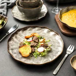 Irregular Stone Grain Ceramic Bowls, Japanese Style Cutlery Set, Eco Friendly Dishes, Dinnerware Set, Plate Kitchen Accessories