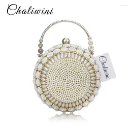 Evening Bags Chaliwini Women's Pearl Beaded Beads Clutch Handmade Wedding Glod Silver Quality Assurance