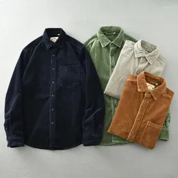 Mäns avslappnade skjortor Spring och Autumn Heavy Cotton Corduroy Vintage Shirt Loose Plus Size Long Sleeve Trendy
