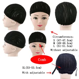 Cornrows Strumpa Cap Black Color virka flätad Vävning 2 Combs Invisible Caps Elastic Hairnet för Wigs Making Tools