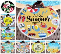 Strandhanddukar Tropiska tryckta stora utomhuscamping Picknick Mikrofiber rund tyg badhandduk för vardagsrum hem dekorativa 11 s9623622