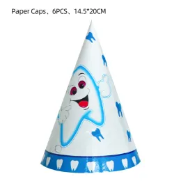Blue Teeth Theme Disposable Tableware Boy's First Tooth Birthday Party Decorations Disposable Plates Napkins Cups Banners