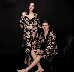 Women039s Men039s Pyjamas Set Frühlings Sommer Langarm Nachtwäsche -Liebhaber Paar Robe Nachtwäsche Dragon Silk Satin Lounge Slee8010095