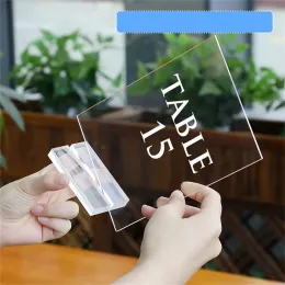 Enkel transparent bildkort Display Stand Acrylic Table Number Stands Sign Holders Card Base Wedding Party Desktop Decor