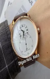 Billiga nya 43mm Grande Seconde ENAMEL J003033204 Automatisk herrklocka White Dial Rose Gold Leather Strap Gents Watches Hellowatch 9737171