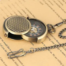 Shoppunk Bronze Mechanical Pocket Watch Retro Creative Rotating Tamer Roman Display Manual Mecanismo Pingente Male Relógio 240327